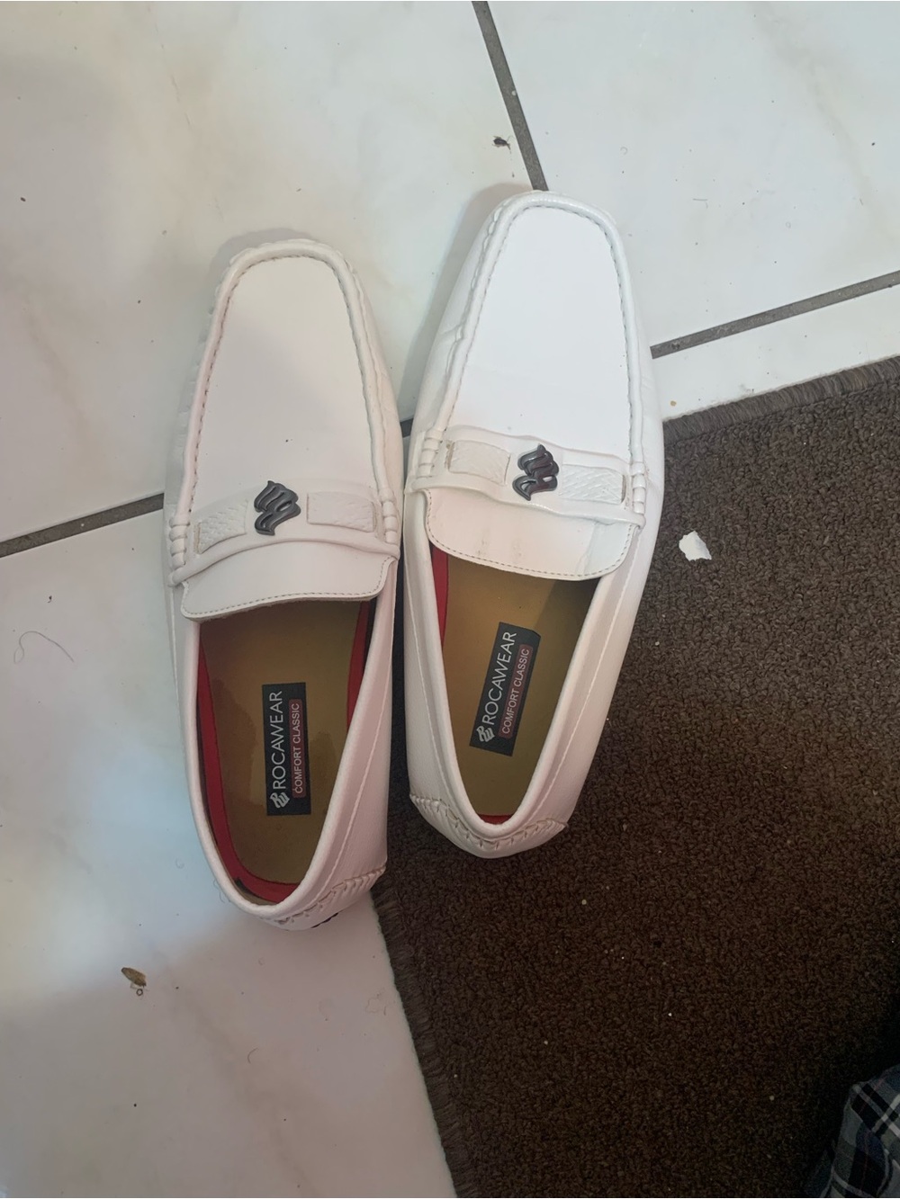 Rocawear Men’s White Slip-On Loafers with Silver Logo Accent